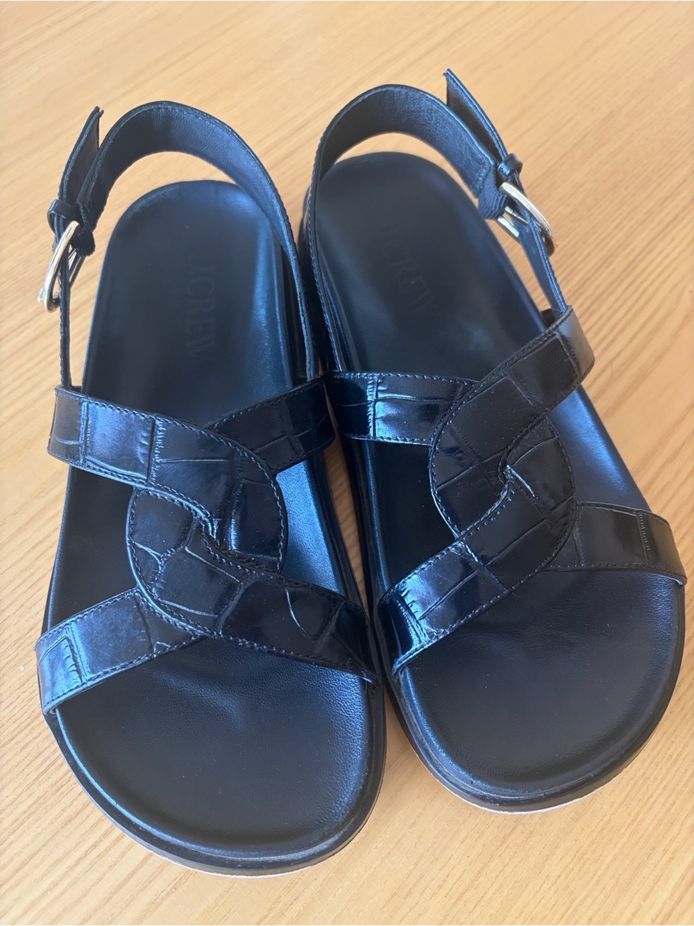 J. Crew Colbie Cross Strap Black Leather Italian Croc Emboss